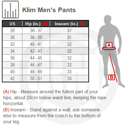 Size Chart For Mens Klim Mojave In The Boot Pant