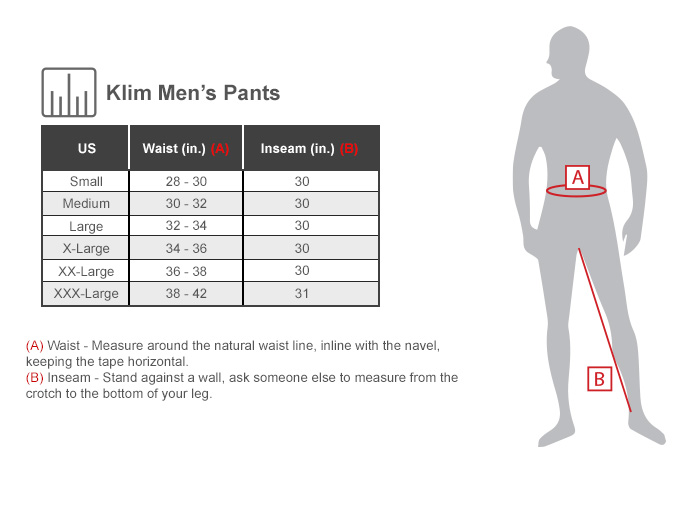 Size Chart For Mens Klim Pants