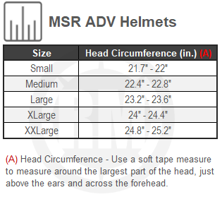 MSR Adventure Helmet Size Chart