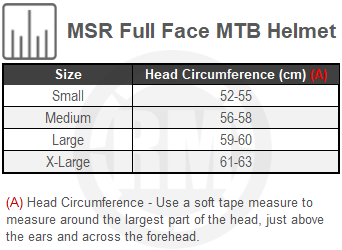 Size Chart For MSR Full Face MTB Helmet