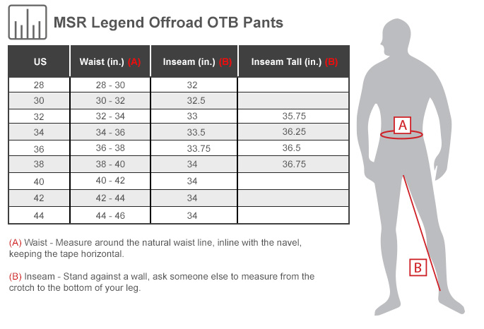 MSR Legend Over-The-Boot Pants Size Chart