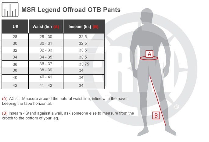 Size Chart For Mens MSR Legend Offroad OTB Pants