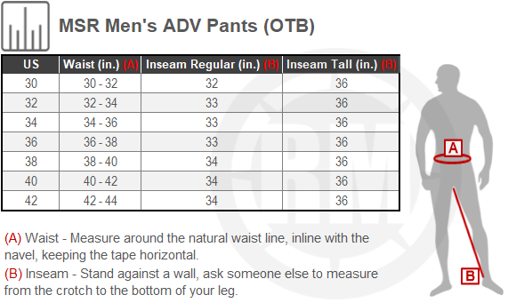 Size Chart For Mens MSR Legend Offroad OTB Pants