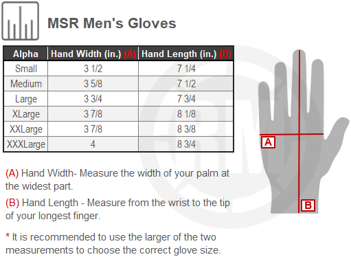 Size Chart For Mens MSR Gloves
