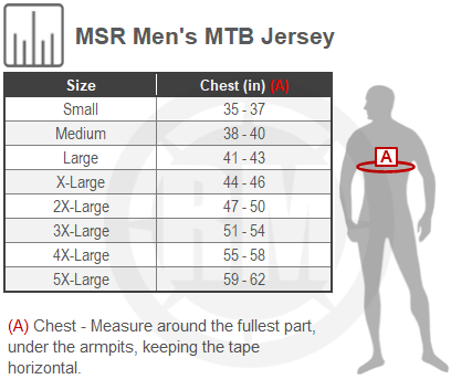 Size Chart For Mens MSR MTB Rush Jersey