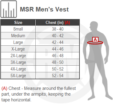 Size Chart For Mens MSR Legend Offroad Vest