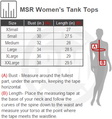 Size Chart For Womens MSR Tank Tops