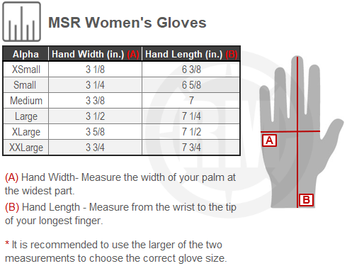 Size Chart For Womens MSR Gloves