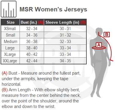 Size Chart For Womens MSR Nova Jersey