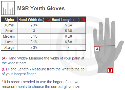 Size Chart For Youth MSR Gloves