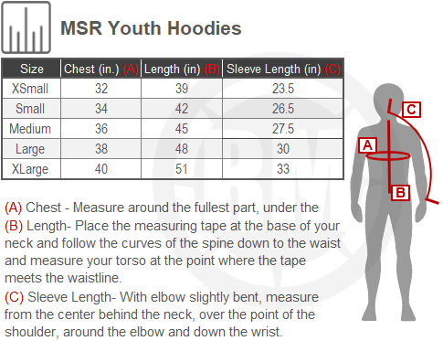 Size Chart For Youth MSR Hoodies