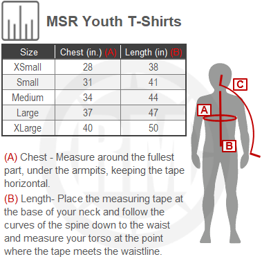 Size Chart For Youth MSR T-Shirts