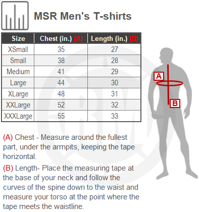 Size Chart For Mens MSR Shirts