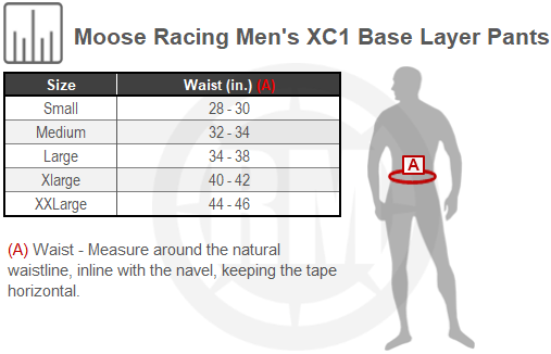 Size Chart For Mens Moose Racing XC1 Pants