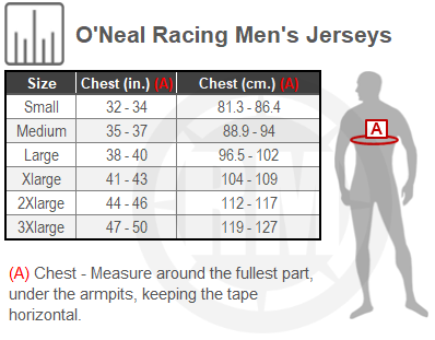 Size Chart For Mens ONeal Racing Element Attack Jersey
