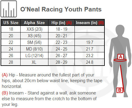 Size Chart For Youth ONeal Racing Element Warhawk Pants