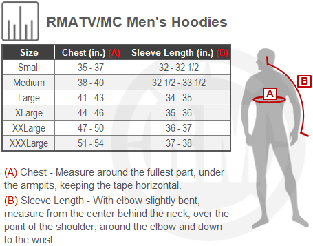Size Chart For Mens Rocky Mountain ATV Hoodies