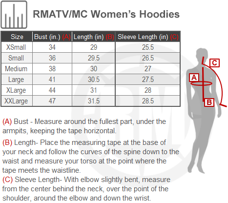 Size Chart for RMATVMC Womens Hoodies
