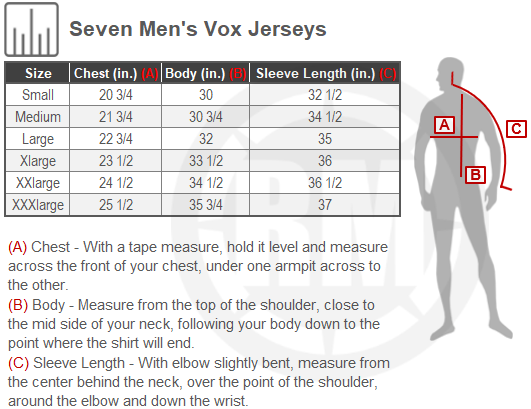 Size Chart For Mens Seven Vox Vented Staple Jersey