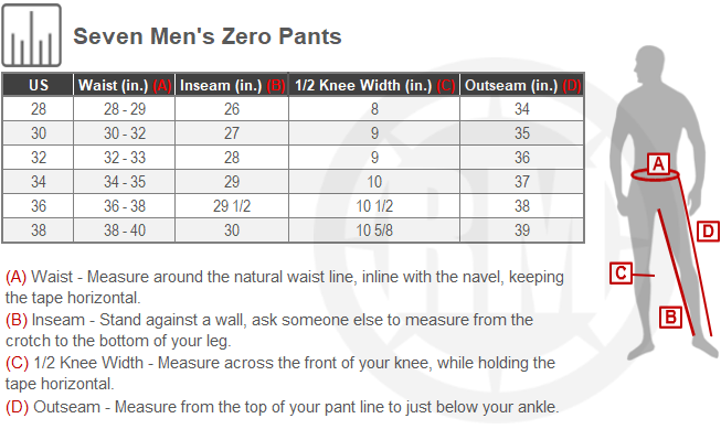 Size Chart For Mens Seven Zero Echelon Pants