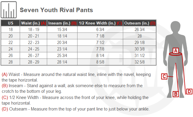 Size Chart For Youth Seven Rival Rift Pants