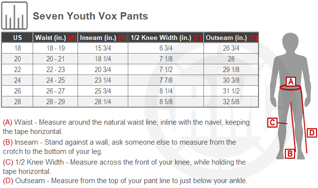 Size Chart For Youth Seven Vox Ethika Pants