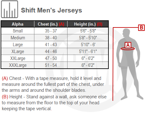 Size Chart For Mens Shift Jersey