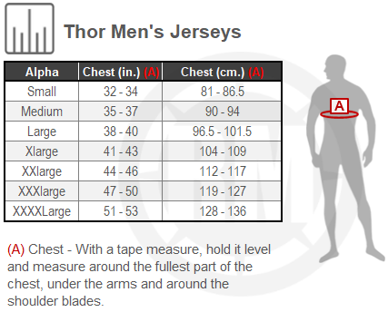 Size Chart For Mens Thor Intense Dart MTB Jersey