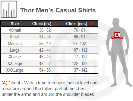 Size Chart For Mens Thor Shirts