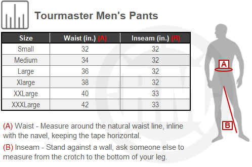 Size Chart For Mens Tourmaster Highlander WP Pants