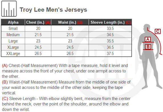 Size Chart For Mens Troy Lee GP Venom Jersey