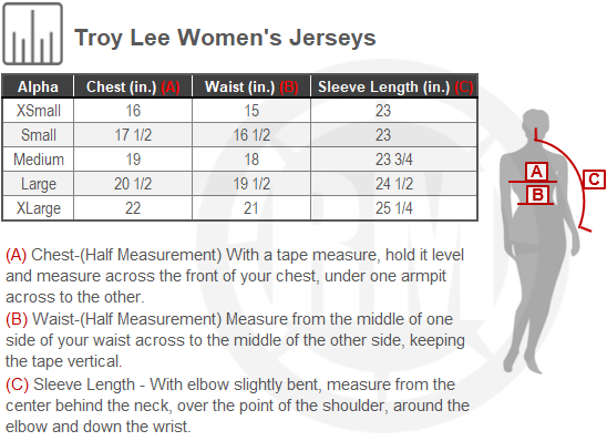 Size Chart For Womens Troy Lee GP Brazen Jersey