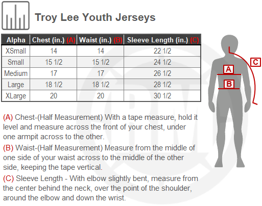 Size Chart For Youth Troy Lee GP Venom Jersey