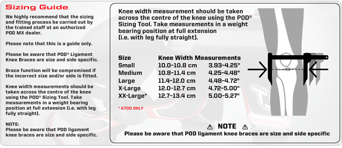 Pod MX K8 2.0 Knee Brace Pair Size Chart