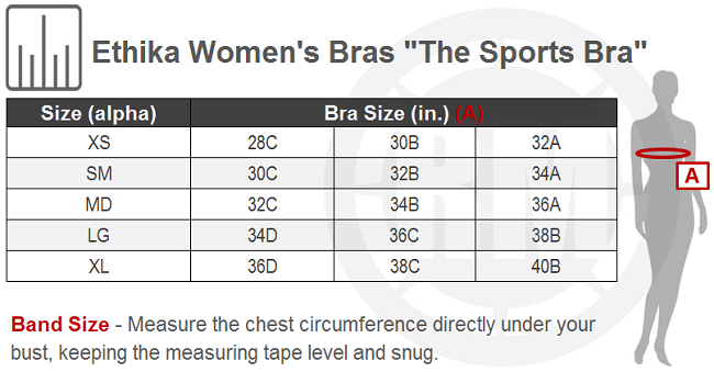 Ethika Women's Sport Bra Size Chart