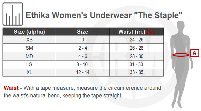 Ethika Women's Staple Boy Shorts Size Chart