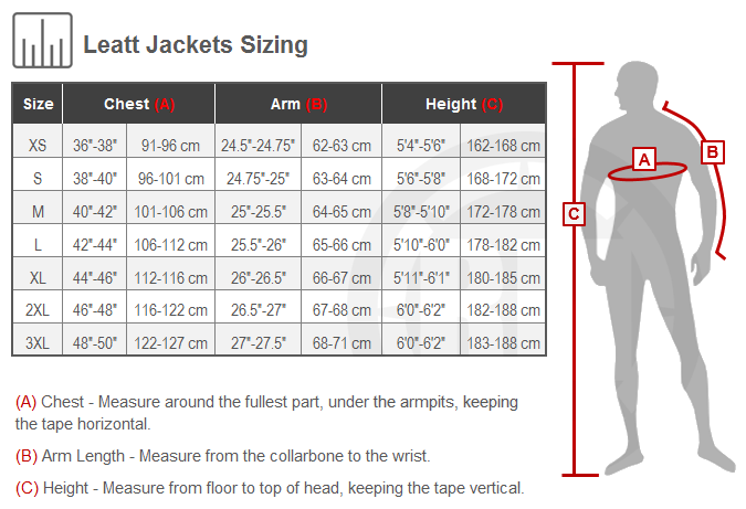 Leatt GPX 4.5 Lite Jacket Size Chart