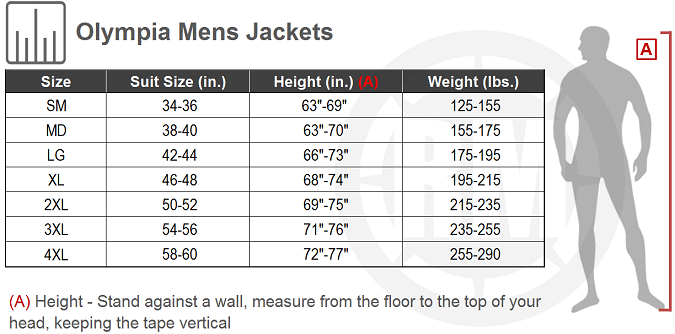 Olympia Jacket Size Chart