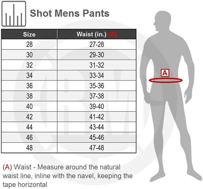 Shot Aerolite Vented LE Pants Size Chart