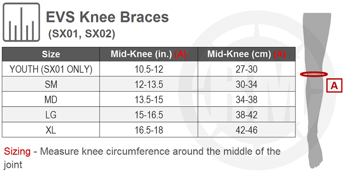 EVS Knee Brace Size Chart