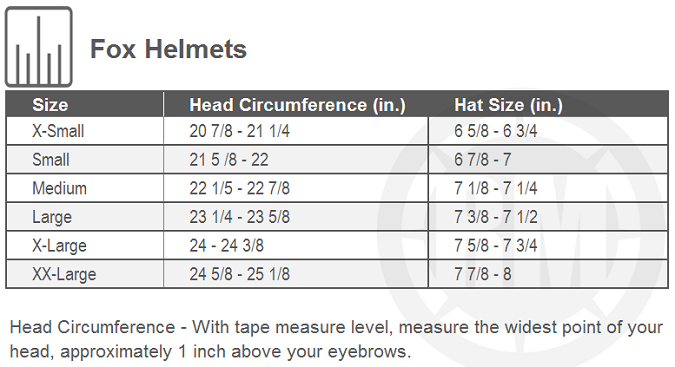 Fox Racing Motocross Helmet Size Chart