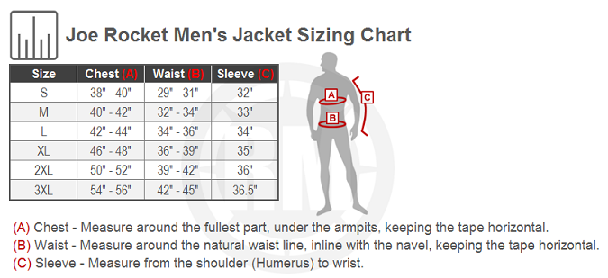 Joe Rocket Men's Motorcycle Jacket Size Chart