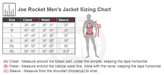 Joe Rocket Phoenix Ion Summit Jacket Size Chart