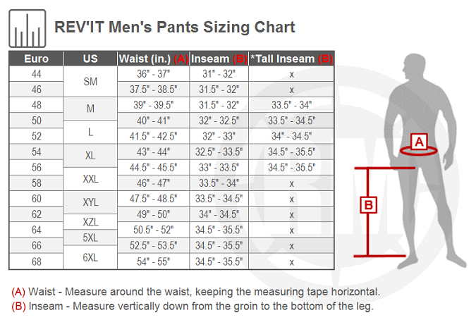 REV'IT! Ignition 3 Pants Size Chart