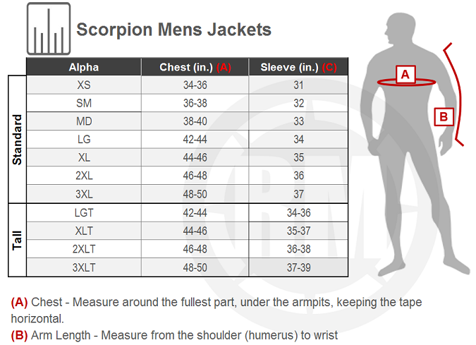 Scorpion Jacket Size Chart
